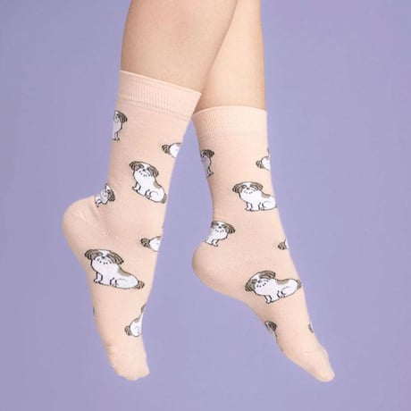 ククシュゼット 正規商品 靴下 レディース おしゃれ かわいい 犬 ギフト Coucou Suzette シーズー ソックス Shih Tzu Socks サーモンピンク Salmon Pink