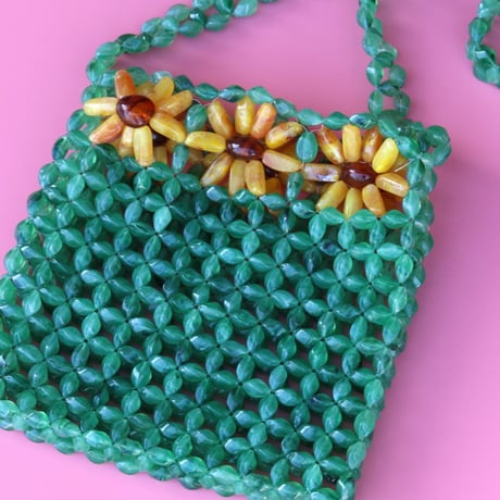 ククシュゼット 正規商品 ビーズ バッグ ショルダー かわいい 花 Coucou Suzette ヒマワリ ビーズ バッグ Sunflower Beaded Bag グリーン Green
