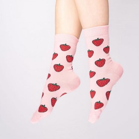 ククシュゼット 正規商品 靴下  かわいい イチゴ クルー丈 Coucou Suzette グリッター ストロベリー ソックス Glittery Strawberry Socks ピンク Pink