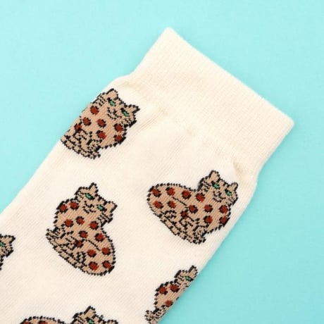 ククシュゼット 正規商品 靴下 レディース かわいい 猫 フランス クルー丈 Coucou Suzette ベンガル キャット ソックス Bengal Cat Socks アイボリー Ivory