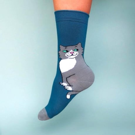 ククシュゼット 正規商品 靴下 レディース おしゃれ かわいい 猫 フランス クルー丈 Coucou Suzette キュート キャット ソックス Cute Cat Socks ネイビー Navy