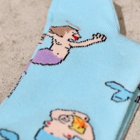 ククシュゼット 正規商品 靴下 レディース かわいい 海 夏 人魚 個性的 クルー丈 Coucou Suzette マーメイド ソックス Mermaids Socks スカイブルー Sky Blue
