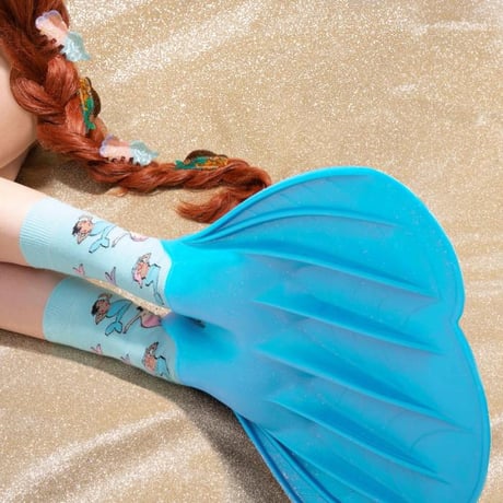 ククシュゼット 正規商品 靴下 レディース かわいい 海 夏 人魚 個性的 クルー丈 Coucou Suzette マーメイド ソックス Mermaids Socks スカイブルー Sky Blue