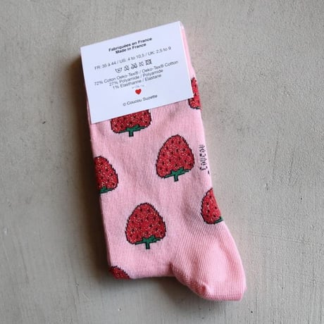 ククシュゼット 正規商品 靴下  かわいい イチゴ クルー丈 Coucou Suzette グリッター ストロベリー ソックス Glittery Strawberry Socks ピンク Pink