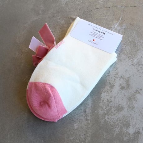 ククシュゼット 正規商品 靴下 レディース クルー丈 ギフト Coucou Suzette ピンク リボン ソックス Pink Ribbon Socks ホワイト×ピンク White×Pink