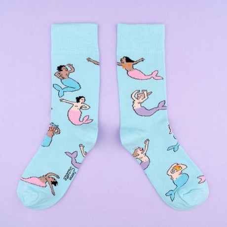 ククシュゼット 正規商品 靴下 レディース かわいい 海 夏 人魚 個性的 クルー丈 Coucou Suzette マーメイド ソックス Mermaids Socks スカイブルー Sky Blue