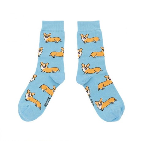 ククシュゼット 正規商品 靴下 レディース かわいい おしゃれ 犬 フランス クルー丈 Coucou Suzette コーギー ソックス Corgi Socks スカイ ブルー Sky Blue