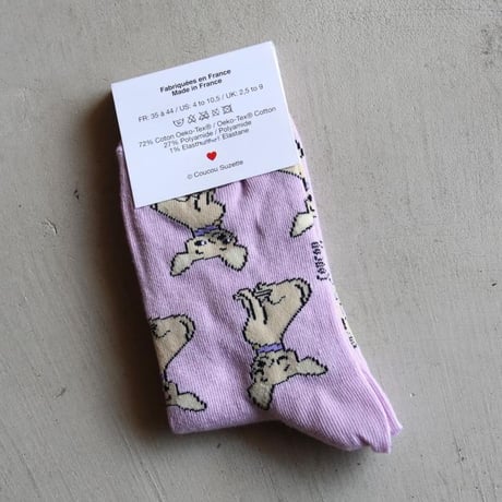 ククシュゼット 正規商品 靴下 レディース かわいい 犬 フランス クルー丈 Coucou Suzette チワワ ソックス Chihuahua Socks パープル Purple