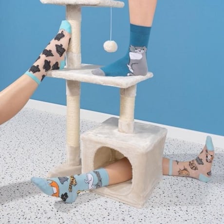 ククシュゼット 正規商品 靴下 レディース かわいい 猫 フランス クルー丈 Coucou Suzette ニャオ キャット ソックス Meow Socks スカイブルー Sky Blue
