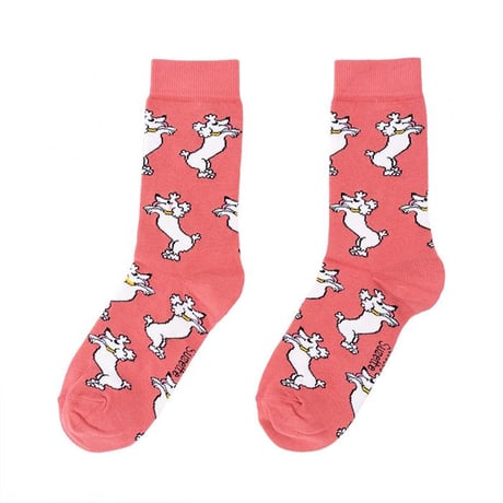 ククシュゼット 正規商品 靴下 レディース かわいい おしゃれ 犬 フランス クルー丈 Coucou Suzette ホワイト プードル ソックス Poodle Socks ピンク Pink