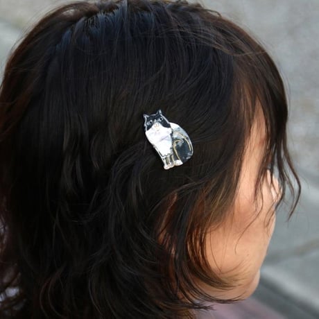 ククシュゼット 正規商品 ヘアアクセ クリップ ピン 猫 フランス Coucou Suzette ブラック ホワイト キャット ヘア クリップ ブラック×ホワイト (bkwhcatclip)