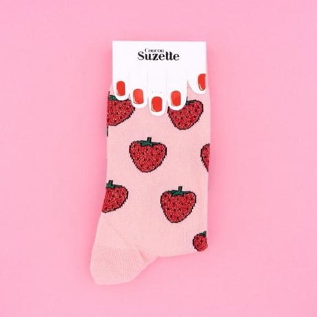 ククシュゼット 正規商品 靴下  かわいい イチゴ クルー丈 Coucou Suzette グリッター ストロベリー ソックス Glittery Strawberry Socks ピンク Pink