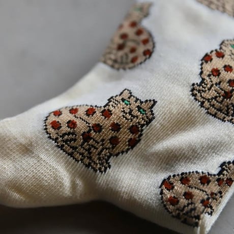 ククシュゼット 正規商品 靴下 レディース かわいい 猫 フランス クルー丈 Coucou Suzette ベンガル キャット ソックス Bengal Cat Socks アイボリー Ivory