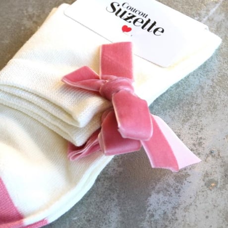 ククシュゼット 正規商品 靴下 レディース クルー丈 ギフト Coucou Suzette ピンク リボン ソックス Pink Ribbon Socks ホワイト×ピンク White×Pink