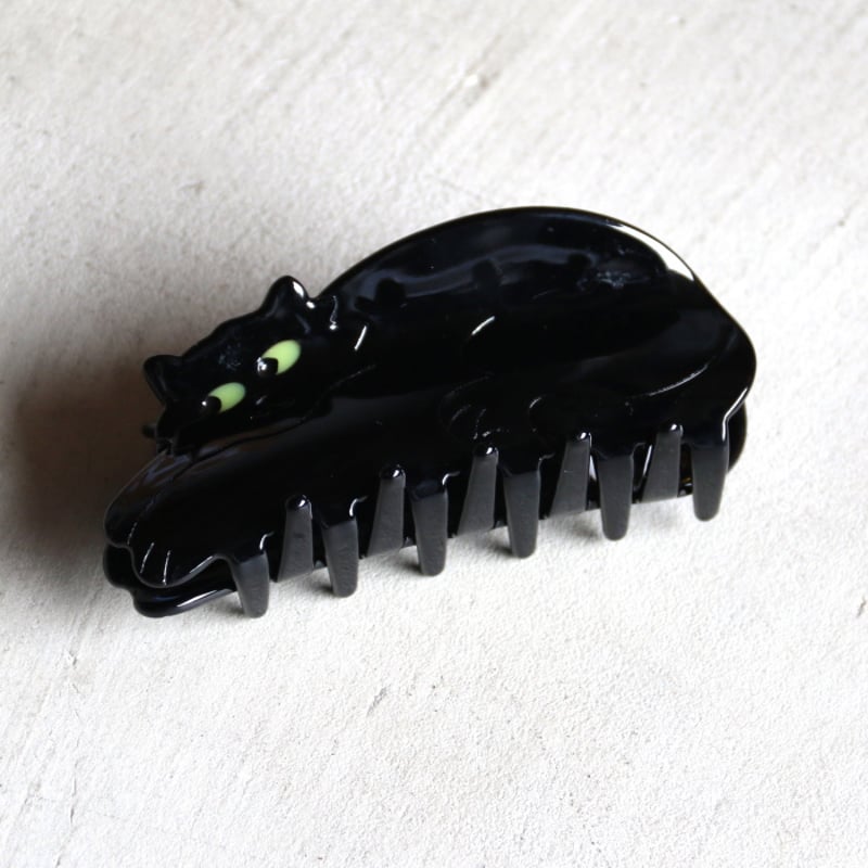 【美品】レザー セットアップジップデザイン 黒猫アニマル 5点セット ククシュゼット 正規商品 ヘア アクセ クリップ かわいい 猫 黒