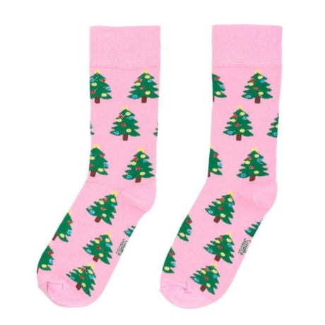 ククシュゼット 正規商品 靴下 レディース かわいい クルー丈 ギフト Coucou Suzette クリスマス ツリー ソックス Christmas Tree Socks ピンク×グリーン