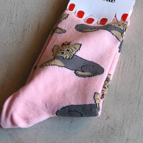 ククシュゼット 正規商品 靴下 レディース おしゃれ かわいい 犬 フランス クルー丈 Coucou Suzette ヨークシャ テリア ソックス Yorkshire Socks ピンク PInk