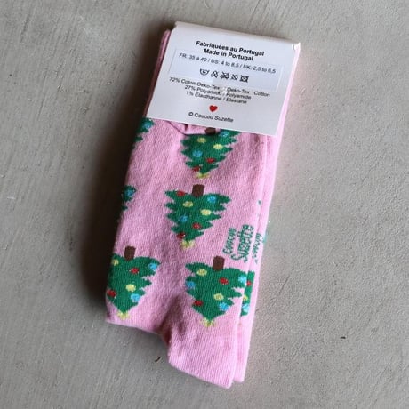 ククシュゼット 正規商品 靴下 レディース かわいい クルー丈 ギフト Coucou Suzette クリスマス ツリー ソックス Christmas Tree Socks ピンク×グリーン
