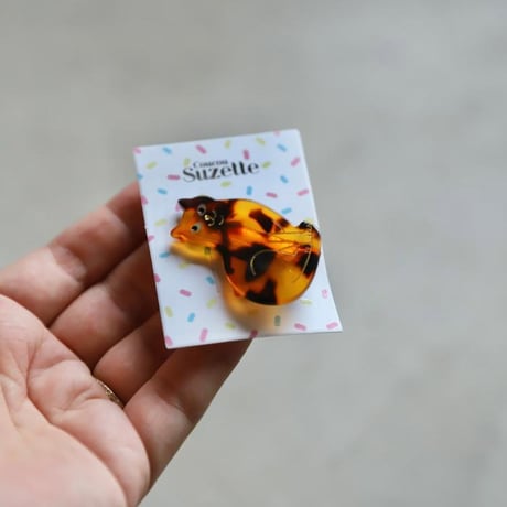 ククシュゼット 正規商品 ヘアアクセ クリップ ピン 猫 ヘアピン フランス Coucou Suzette ベンガル キャット ヘア クリップ ブラウン べっ甲模様 (bengalcatclip)