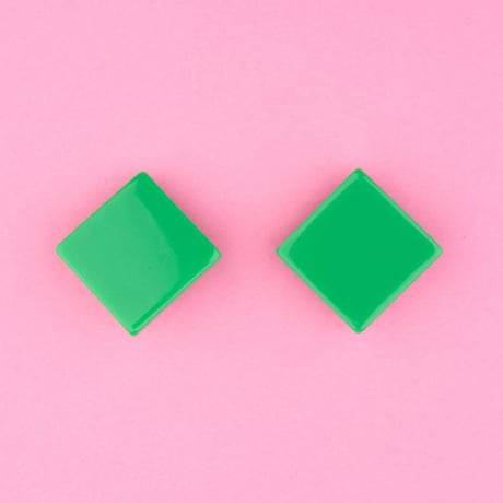 ククシュゼット 正規商品 ピアス 2個売り 両耳用 レトロ 大ぶり フランス 正方形 スクエア イヤリング グリーン (squareear)