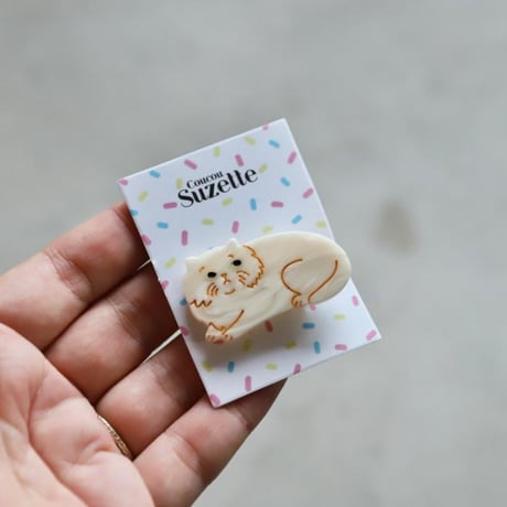 ククシュゼット 正規商品 ヘアアクセ クリップ ピン 猫 ヘアピン フランス Coucou Suzette ペルシャ ネコ ヘア クリップ ホワイト (persiancatclip)