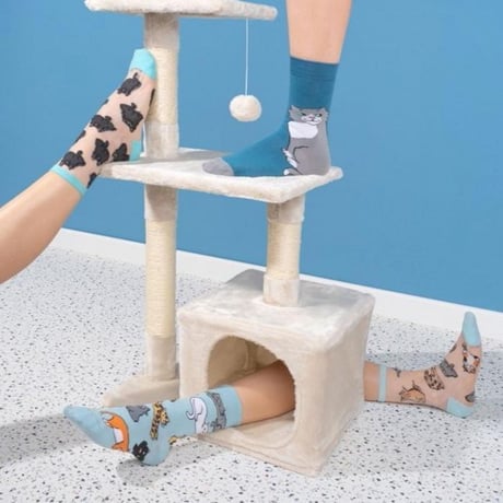 ククシュゼット 正規商品 靴下 レディース おしゃれ かわいい 猫 フランス クルー丈 Coucou Suzette キュート キャット ソックス Cute Cat Socks ネイビー Navy
