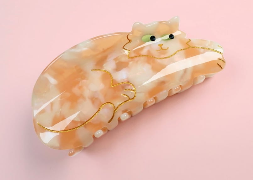 ぐでねこちゃんヘアクリップ 茶とら×紫陽花 淡