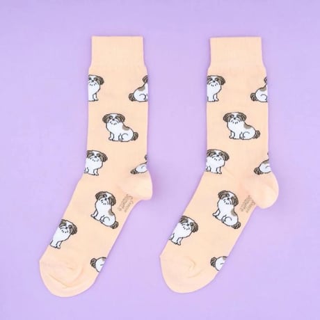 ククシュゼット 正規商品 靴下 レディース おしゃれ かわいい 犬 ギフト Coucou Suzette シーズー ソックス Shih Tzu Socks サーモンピンク Salmon Pink