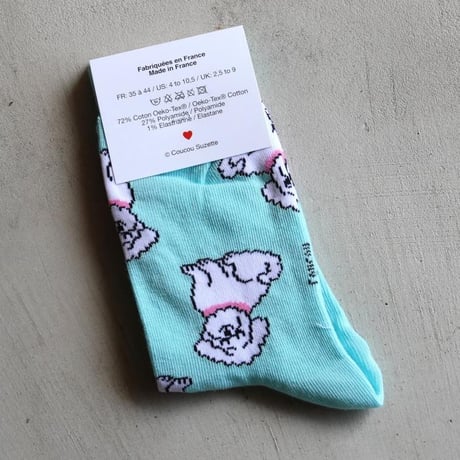 ククシュゼット 正規商品 靴下 レディース おしゃれ かわいい 犬 フランス クルー丈 Coucou Suzette ビション ソックス Bichon Socks スカイ ブルー Sky Blue
