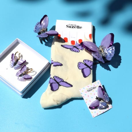ククシュゼット 正規商品 ピアス 両耳 レディース 虫 個性的 かわいい ギフト 紫色 蝶 イヤリング パープル (pubutterflyear)
