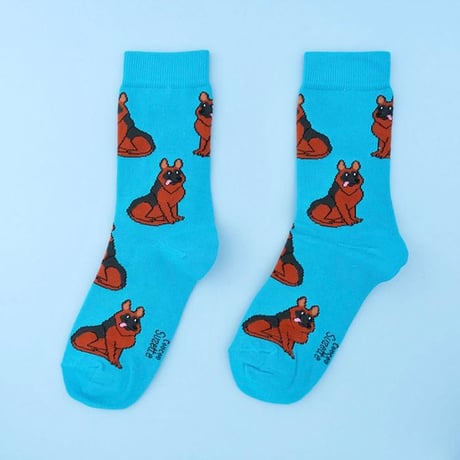 ククシュゼット 正規商品 靴下 レディース  犬 フランス クルー丈 Coucou Suzette ジャーマン シェパード ソックス German Shepherd Socks ブルー Blue