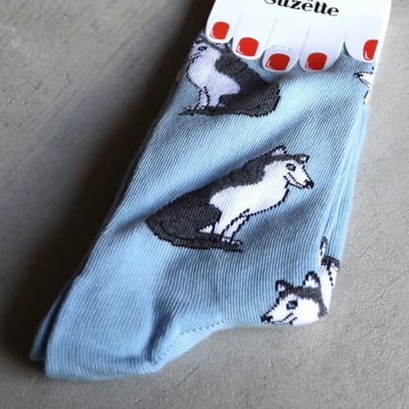 ククシュゼット 正規商品 靴下 レディース おしゃれ かわいい 犬 ギフト フランス Coucou Suzette ハスキー ソックス Husky Socks ブルー Blue
