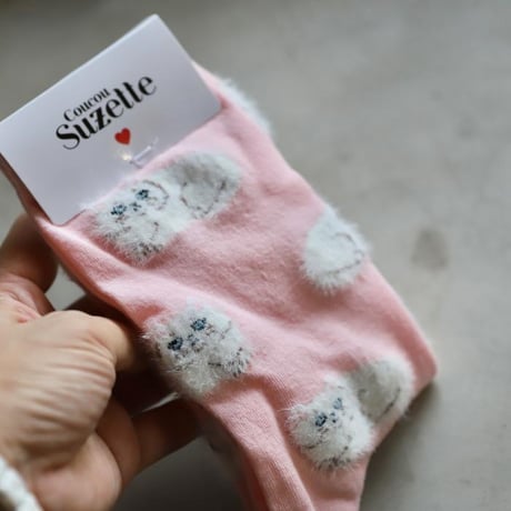 ククシュゼット 正規商品 靴下 レディース かわいい 猫 クルー丈 フランス ギフト Coucou Suzette ペルシャ キャット ソックス Persian Cat Socks ピンク Pink