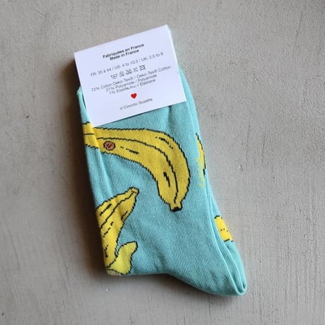 ククシュゼット 正規商品 靴下 レディース かわいい フルーツ フランス クルー丈 Coucou Suzette バナナ ソックス Banana Socks ブルー Light Blue