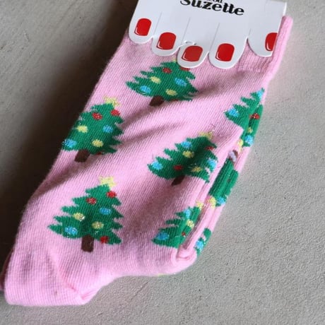 ククシュゼット 正規商品 靴下 レディース かわいい クルー丈 ギフト Coucou Suzette クリスマス ツリー ソックス Christmas Tree Socks ピンク×グリーン