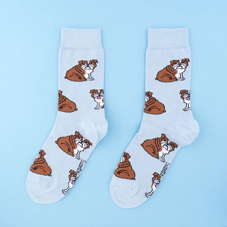 ククシュゼット 正規商品 靴下 レディース かわいい 犬 クルー丈 Coucou Suzette イングリッシュ ブルドッグ ソックス スカイブルー(enbulldogsocks)