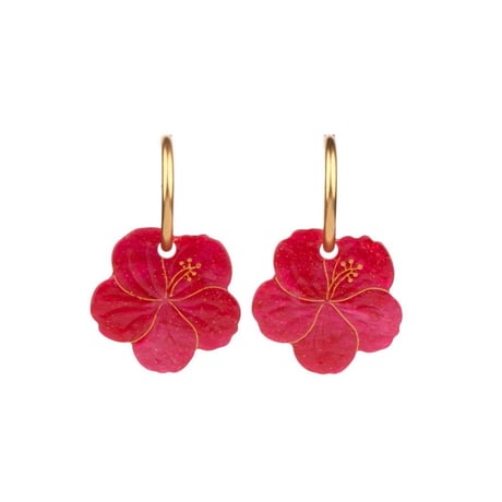 ククシュゼット 正規商品 ピアス レディース 2個売り 両耳用 花 かわいい フランス ハイビスカス イヤリング ピンク (hibiscusear)