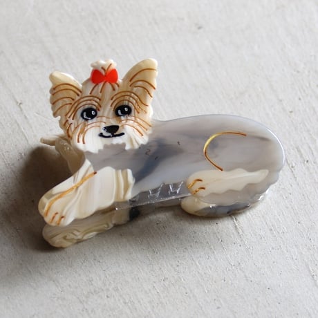 ククシュゼット 正規商品 ヘア アクセ クリップ 犬 Coucou Suzette ヨークシャテリア ヘア クロー  ベージュ×グレー(yorkshireclaw)