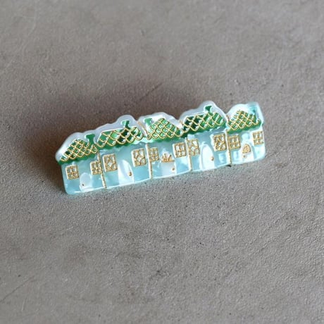 ククシュゼット 正規商品 ヘア アクセ ピン 新作 冬 クリスマス 雪 Coucou Suzette スノータウン 5連 ヘア クリップ グリーン×水色(snowytownclip)