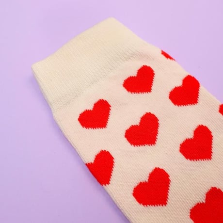 ククシュゼット 正規商品 靴下 レディース かわいい クルー丈 ギフト Coucou Suzette ハート ソックス Heart Socks ホワイト×レッド White×Red