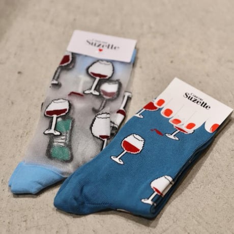 ククシュゼット 正規商品 靴下 レディース メンズ ワイン おしゃれ フランス クルー丈 Coucou Suzette ワイン ソックス Wine Socks マルチ Multi