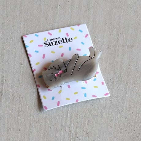 ククシュゼット 正規商品 ヘアアクセ クリップ ピン 猫 ヘアピン フランス Coucou Suzette グレー キャット ヘア クリップ グレー (grcatclip)