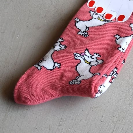 ククシュゼット 正規商品 靴下 レディース かわいい おしゃれ 犬 フランス クルー丈 Coucou Suzette ホワイト プードル ソックス Poodle Socks ピンク Pink