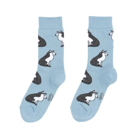 ククシュゼット 正規商品 靴下 レディース おしゃれ かわいい 犬 ギフト フランス Coucou Suzette ハスキー ソックス Husky Socks ブルー Blue