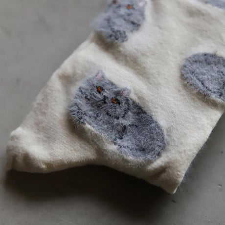 ククシュゼット 正規商品 靴下 レディース かわいい 猫 クルー丈 Coucou Suzette シュゼット ペルシャ ネコ ソックス Suzette Cat Socks クリーム Cream