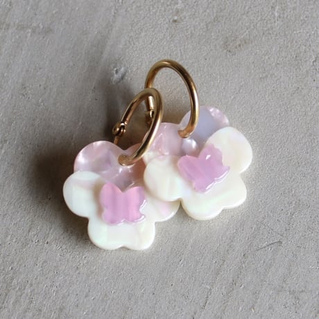 ククシュゼット 正規商品 ピアス レディース 両耳用 花 かわいい フランス ピンク パンジー イヤリング ピンク ( pipansyear)