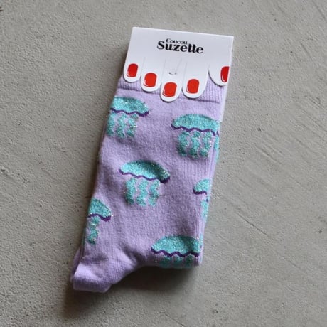 ククシュゼット 正規商品 靴下 レディース クラゲ フランス ギフト おしゃれ 海 かわいい Coucou Suzette クラゲ ソックス Jellyfish Socks パープル Purple