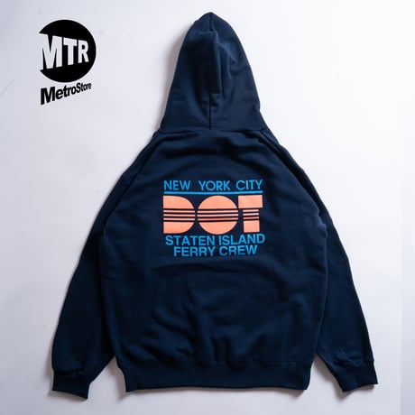 "STATEN ISLAND FERRY CREW TYPE" 10oz COTTON HOODIE NAVY