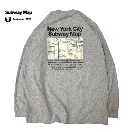 "The SUBWAY MAP HARLEM" 6.5oz HeavyWeight L/S Tee Gray