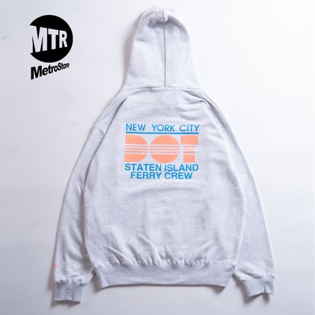 "STATEN ISLAND FERRY CREW TYPE" 10oz COTTON HOODIE ASH GRAY